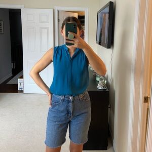 J.Crew Blue Button up Sleeveless Blouse